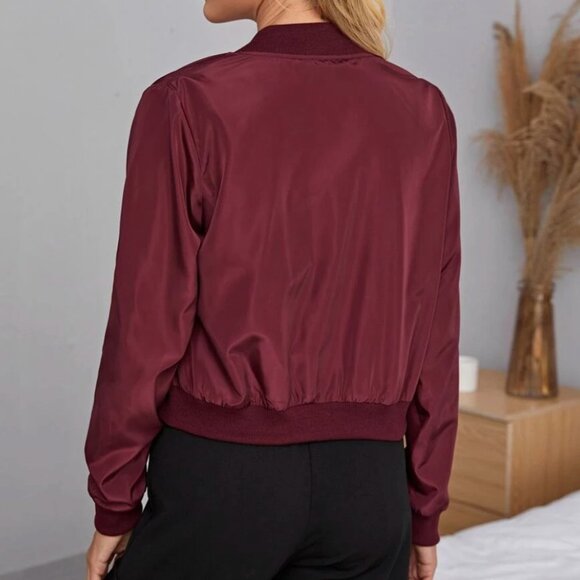 Zip up bomber jacket sporty minimalist burgundy - Picture 3 of 12